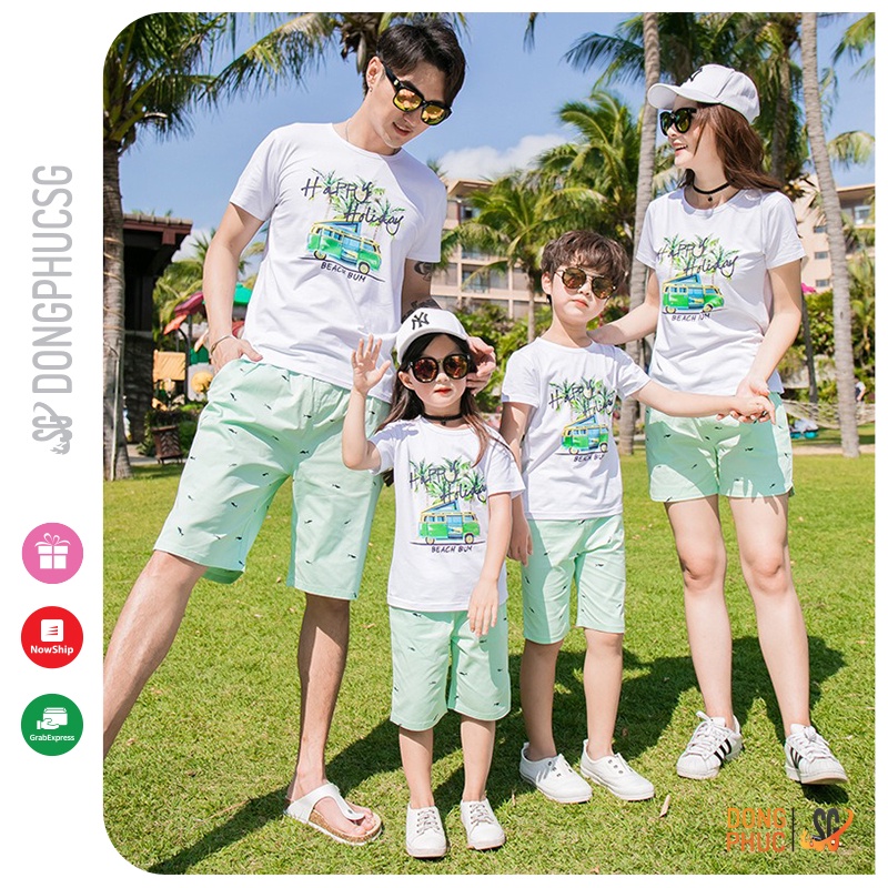 Áo thun đồng phục gia đình mẫu Holiday màu trắng thun cotton dày dặn mềm mịn GD419T | DONGPHUCSG