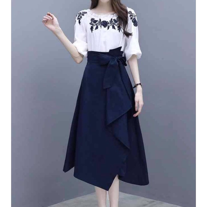 Set Áo Thun Ngắn Tay + Chân Váy Lưng Cao Thời Trang Công Sở Cho Nữ