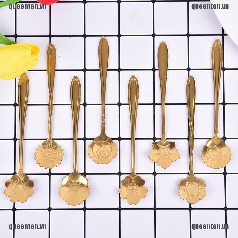 New 1pcs Stainless Steel Teaspoons Flower Shape Dessert Coffee Spoons Tableware QUVN