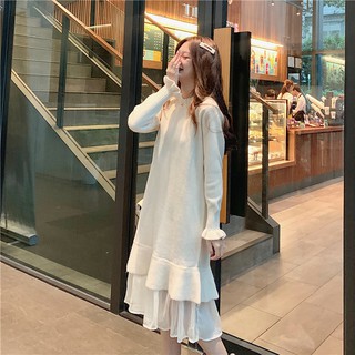 ( Sẵn Hồng ) Đầm Len Suông Phối Voan