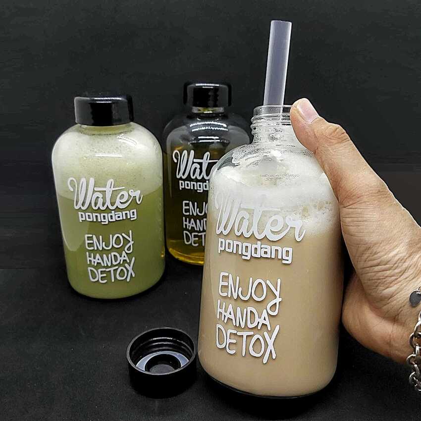 Chai Thủy Tinh Đựng Nước 600ml detox  nắp nhựa ron cao su - Bình Nước Thủy Tinh , đựng trà sữa, nước ép