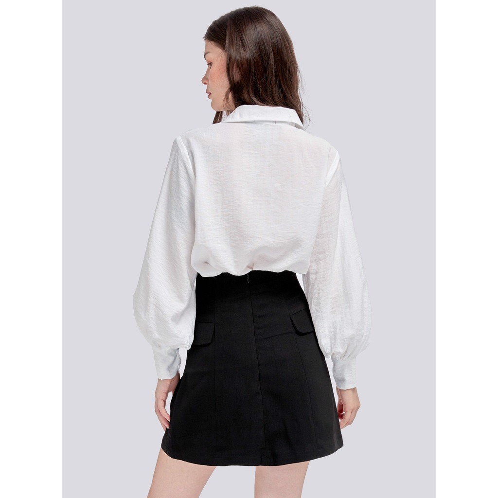 RECHIC Áo Botina Màu Trắng sơ mi kiểu xoắn nơ ngực tay dài dáng rộng dễ phối công sở dạo phố xinh xắn