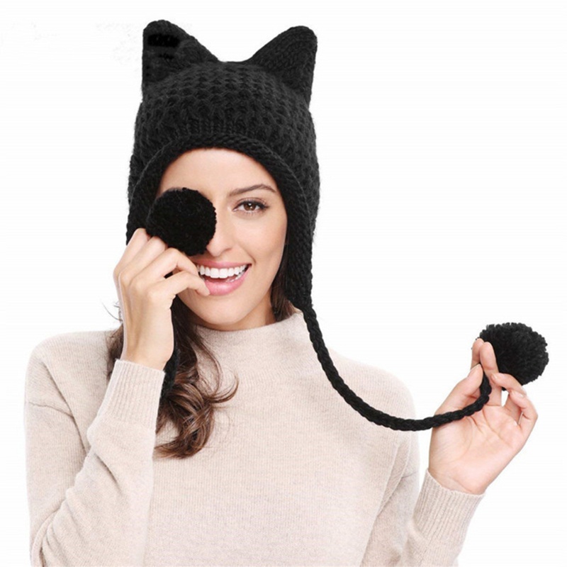 Mũ Len Beanie Tai Mèo Dễ Thương Cho Nữ