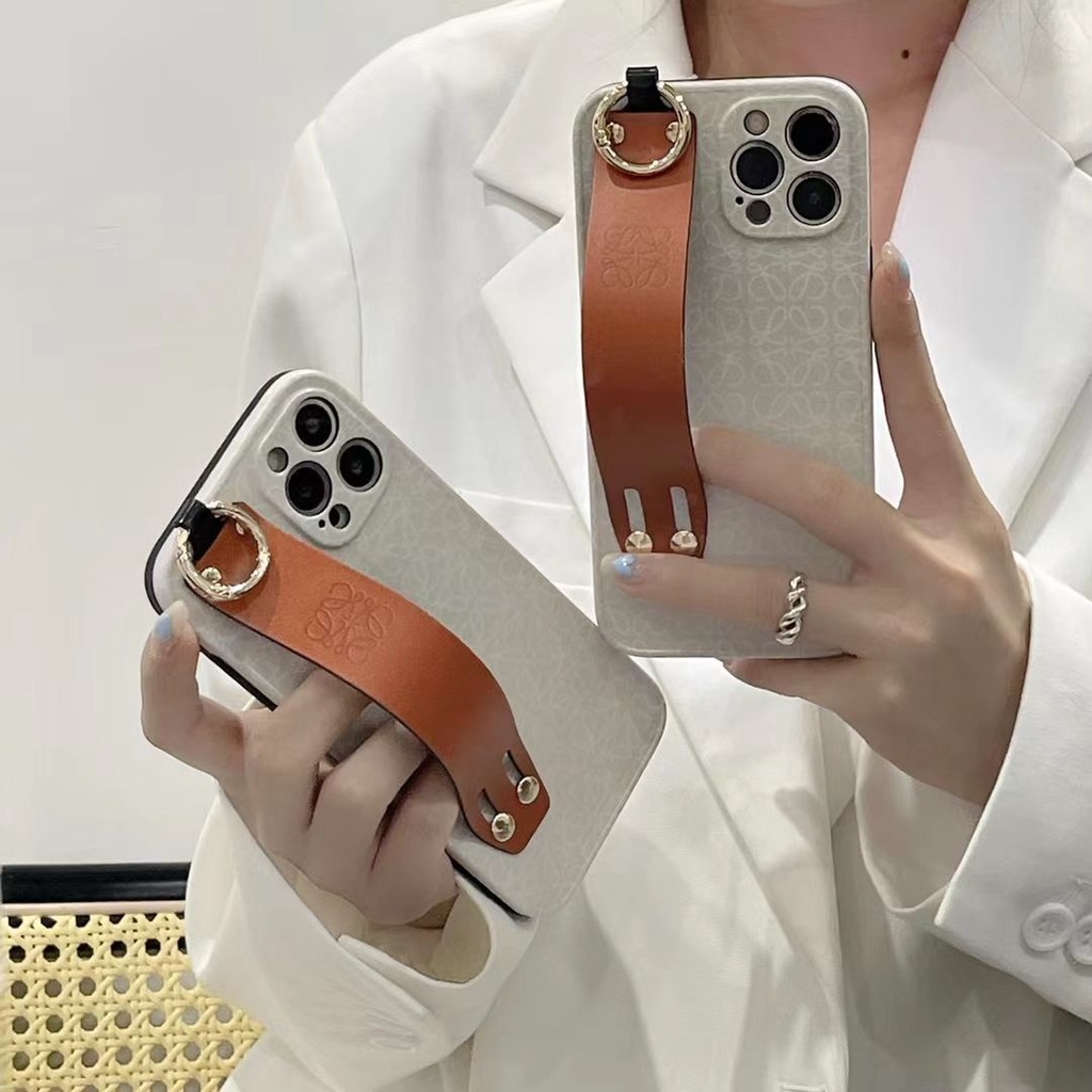 Ốp Điện Thoại Silicon Dẻo Phối Da Sang Trọng Chống Rơi Kèm Vòng Đeo Tay Cho iPhone 13 Pro Max 12 11 XR XS Max