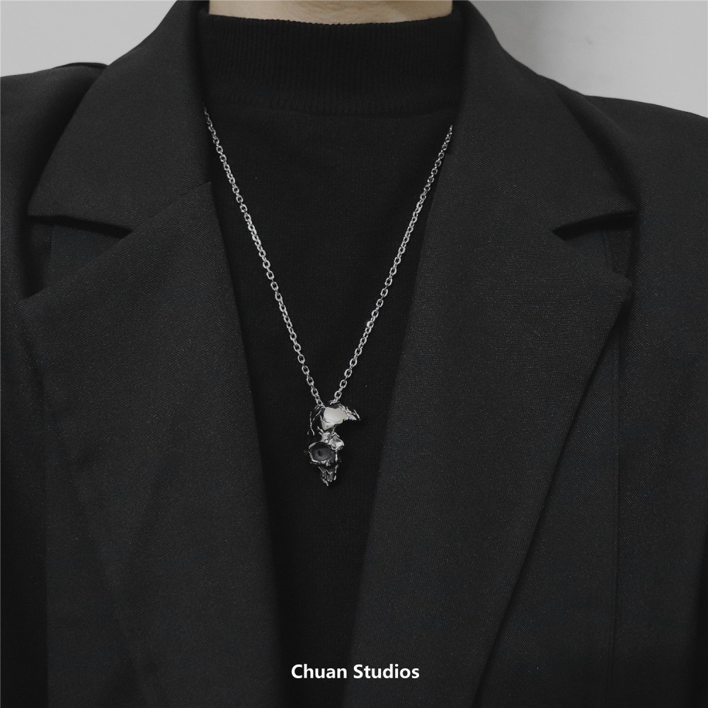 Dây Chuyền Nam Skull Chain Màu Bạc Kuu Clothes - Mặt Vòng Cổ Hình Đầu Lâu Chất Liệu Titan Cao Cấp Không Gỉ - Skull Chain