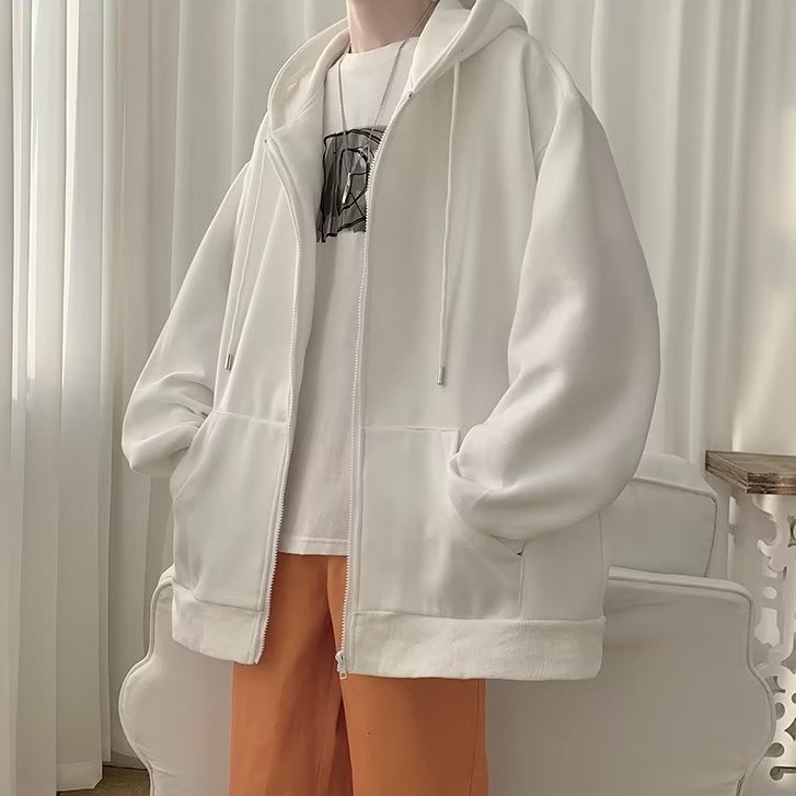 Áo Khoác hoodie Màu Trơn Phối Khóa Kéo Thời Trang Hàn Quốc Cho Nam Và Nữ