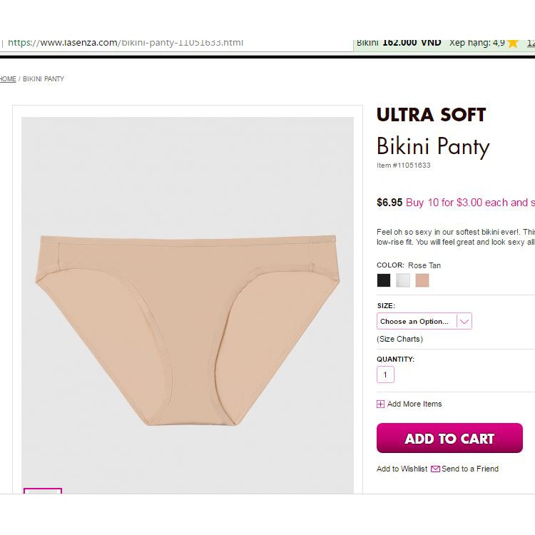 Size XS Quần lót cotton ultra soft chính hãng siêu mềm mại