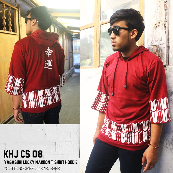 Áo Kimono In Họa Tiết Anime Lucky Yagasuri Maroon Nhật Bản KHJ CS 08