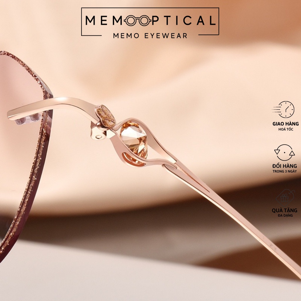 Kính Bling Bling Hàn Quốc 2022 -Gọng kính khoan không viền Memo Optical