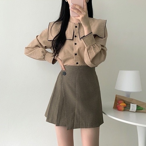 SUXI Áo Sơ Mi Tay Dài Màu Sắc Tương Phản Phong Cách Hàn Quốc Thời Trang Cho Nữ