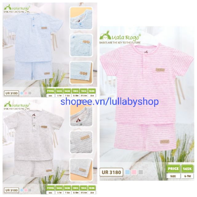 Bộ cotton ualarogo cao cấp, bộ cổ trụ bé trai, bé gái