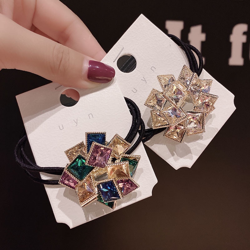 Dây buộc tóc cao su đính đá vuông thời trang Hàn Quốc cao cấp