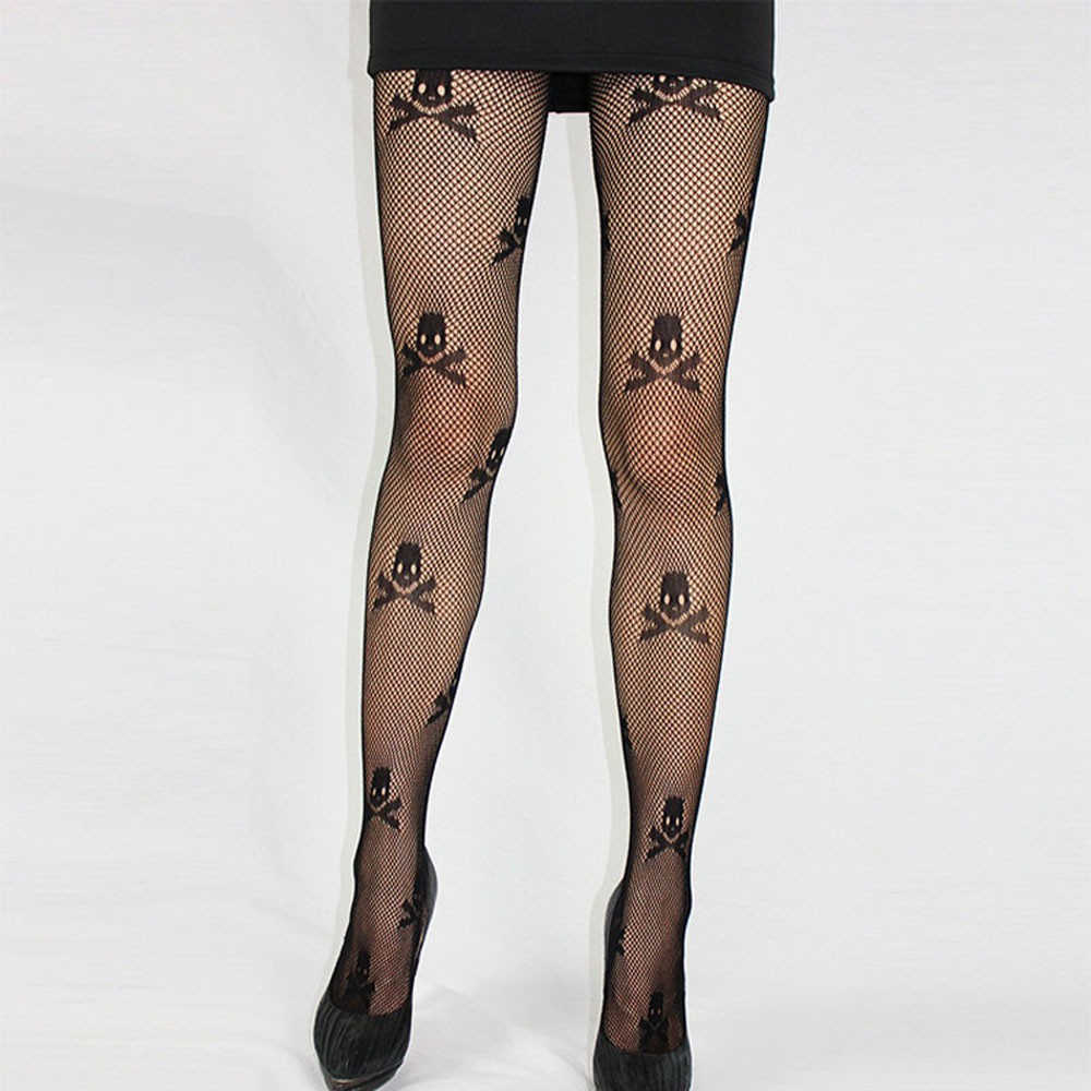 Women Fishnet Stockings Black Skeleton Printed Elastic Tights Pantyhose Sexy Fashion Stocking