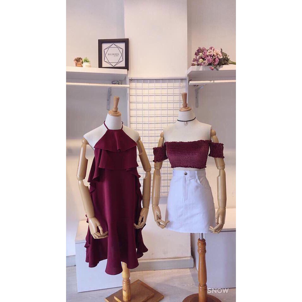 DS222 - Đầm Suông Cổ Yếm Phối Bèo Ngực ( Có Kèm Mút Ngực ) | BigBuy360 - bigbuy360.vn