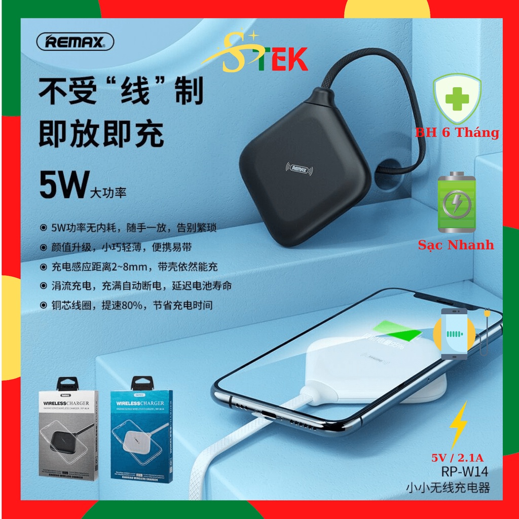 Sạc Không Dây Remax RP-W14 Chính Hãng, bảo hành lỗi 1 đổi 1