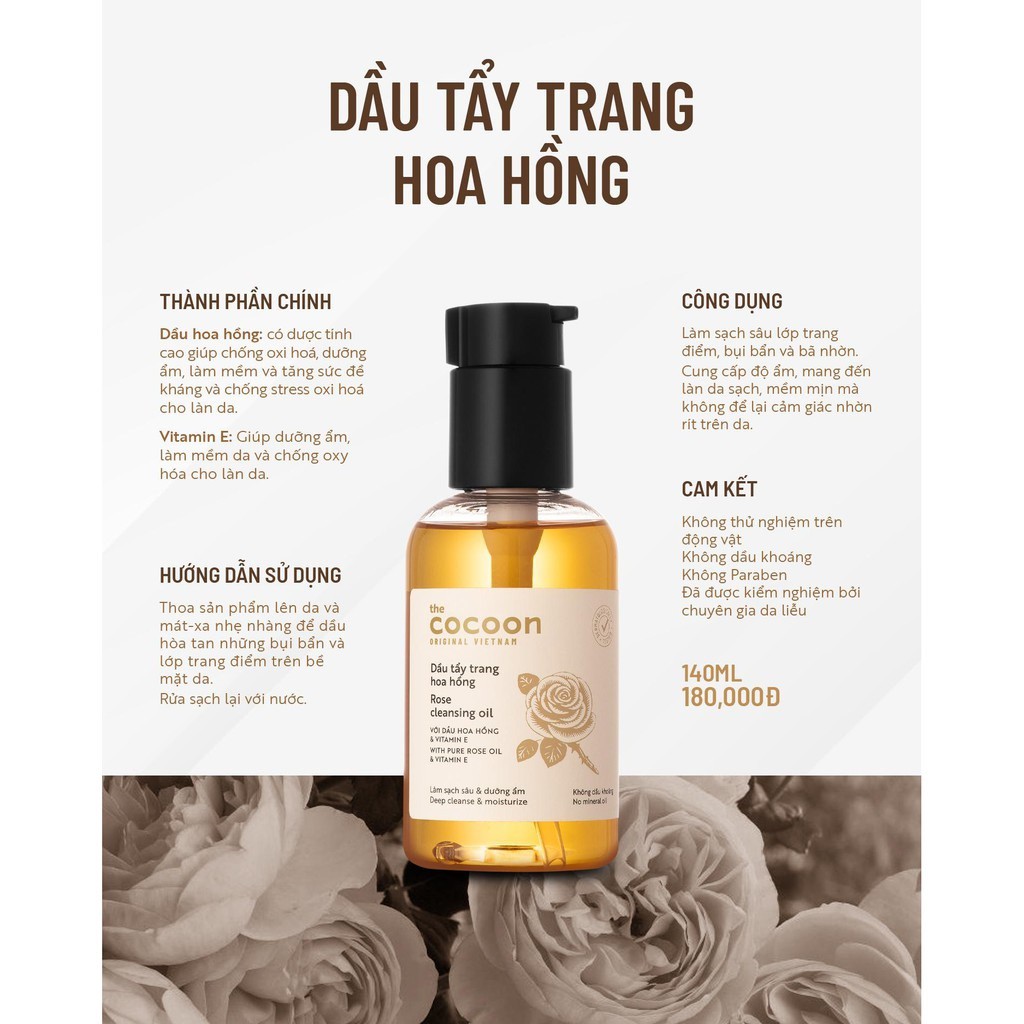 Dầu tẩy trang hoa hồng Cocoon Rose Cleansing Oil 140ml làm sạch sâu và bã nhờn trên bề mặt da