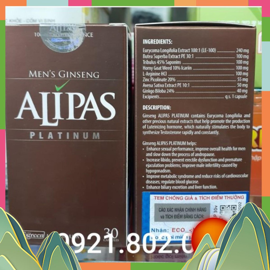 { GIÁ RẺ SỐ 1} SÂM Men's gingseng ALIPAS PLATINUM lọ 30v