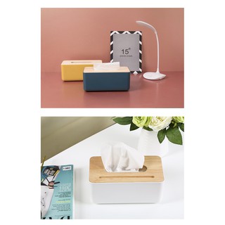 Hộp đựng khăn giấy ăn bằng nhựa (nắp gỗ-có rãnh để điện thoại)