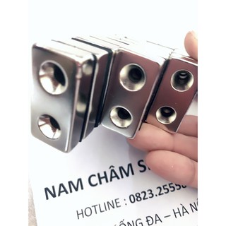 Nam Châm Chữ Nhật Dạng Đất Hiếm 40 x 20 x 10MM có 2 lỗ vát