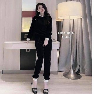 bộ đồ nữ thu đông bo viền chất nỉ nhung mềm mại