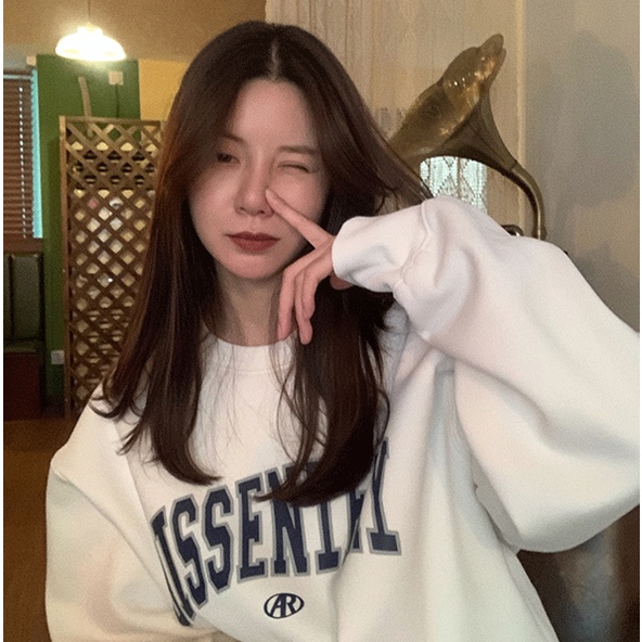 Porozi  Áo sweater  tay dài cổ tròn in chữ phong cách Hàn Quốc xinh xắn cho nữ