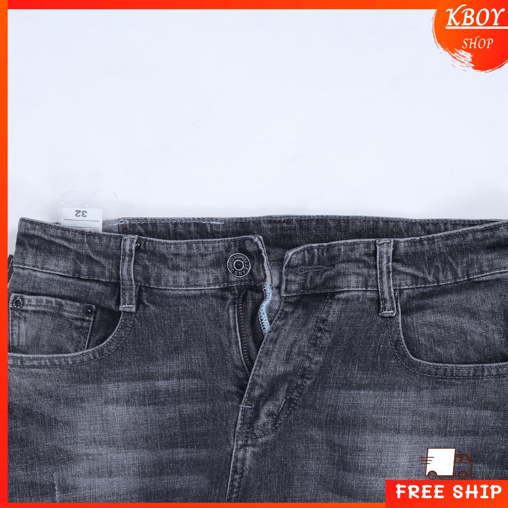 Quần jeans nam rách gối nhẹ xám đậm ống ôm chất bò cao cấp vải mềm mịn hợp dáng - QJ18