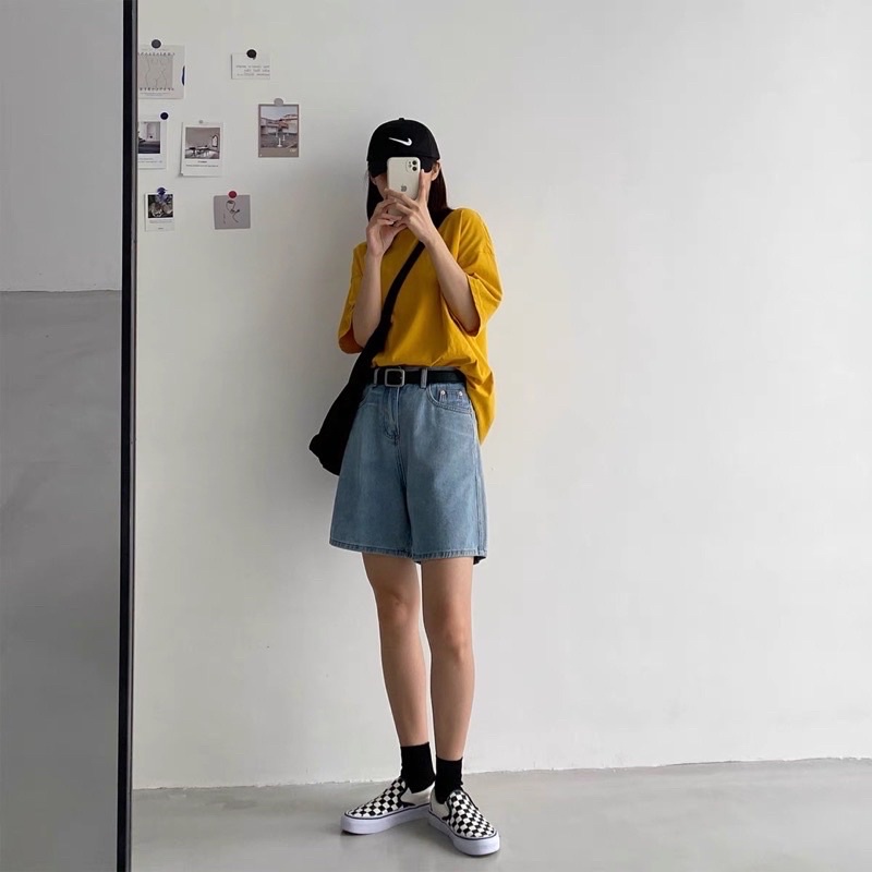 Quần jeans ngố trơn ống suông cạp cao màu siêu hot