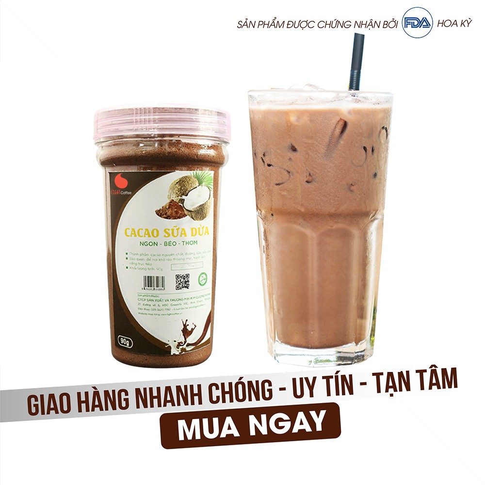 Combo 2 hũ (90g/hũ) Bột cacao sữa Dừa vị đậm đà, thơm ngon từ nhà sản xuất Light Coffee