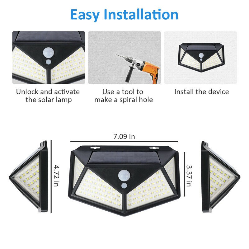 Đèn cảm ứng hồng ngoại Đèn led năng lượng mặt trời 100LED siêu sáng chống nước loại 3 chế độ
