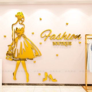 Decal dán kính, dán tường chất liệu mica dán nổi trang trí shop thời trang,  phụ kiện - fashion cô gái