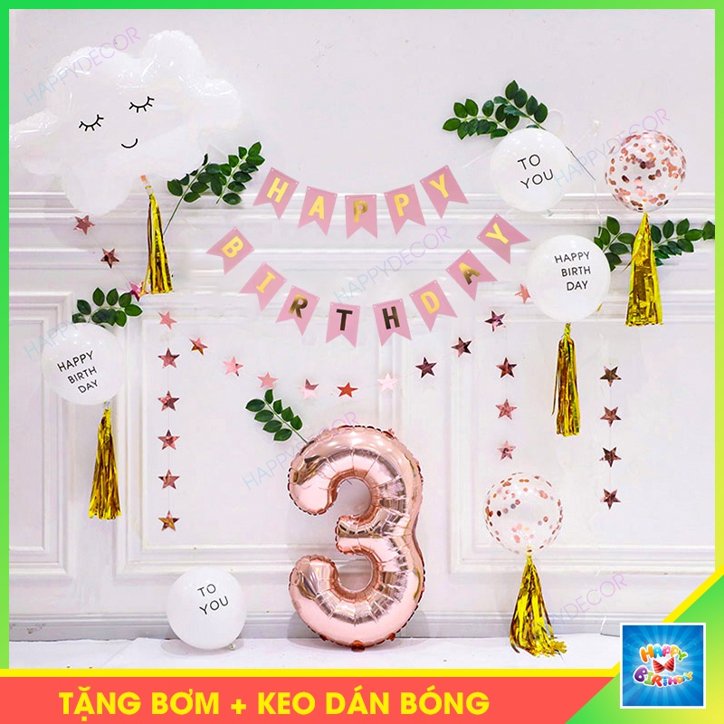 Set bóng trang trí sinh nhật, tiệc thôi nôi, bóng in chữ Happy Birthday Handmade kiểu Hàn Quốc giá rẻ [Bạc, Vàng, Nâu]