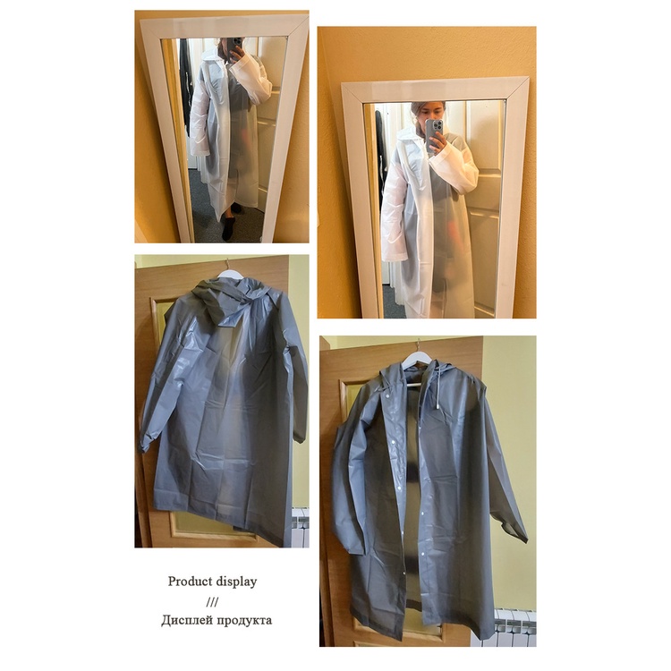 Áo Mưa Trong Suốt Tay Dài Có Mũ Trùm Cài Nút Có Thể Tái Sử Dụng Cho Người Lớn