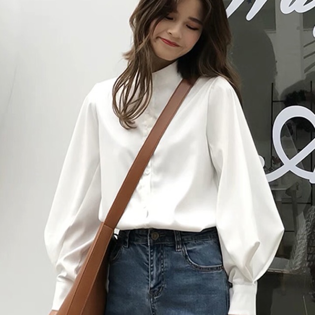 Áo sơ mi tay phồng cổ tàu chất đẹp