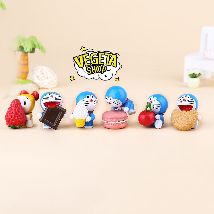 Mô hình Doraemon - Trọn bộ 6 Mô hình Doraemon Dorami Doremon Doremi cầm bánh dâu tây ngộ nghĩnh dễ thương - Cao 4~5cm