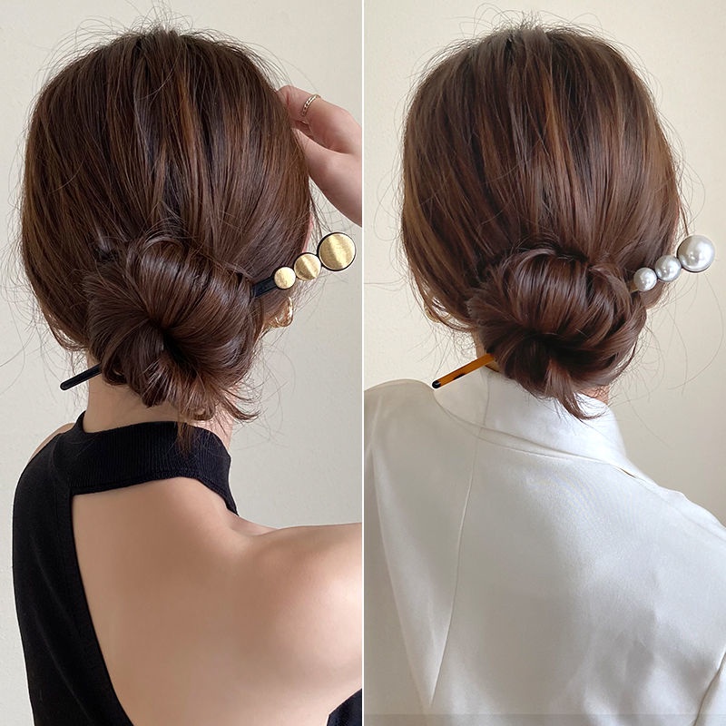 Kẹp tóc dạng đĩa tròn đính ngọc trai đơn giản hiện đại hoang dã