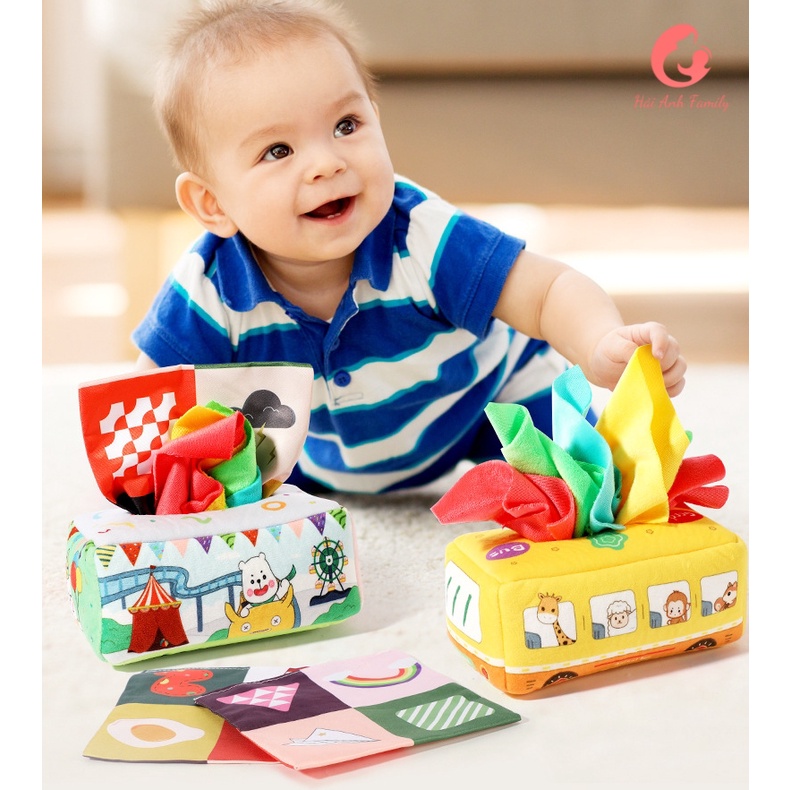 Đồ chơi hộp khăn rút giấy, rút vải cho bé phát triển kĩ năng, có thể dùng làm hộp khăn giấy gia đình