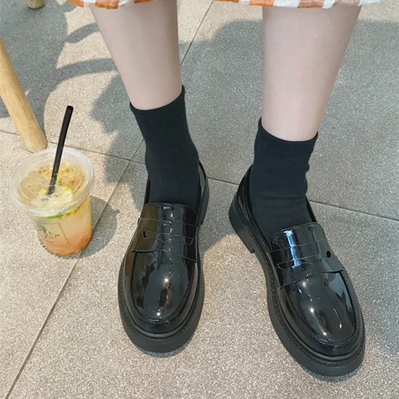 Giày IELGY chất liệu da nhám/ bóng đế bằng phong cách Anh Quốc cho nữ