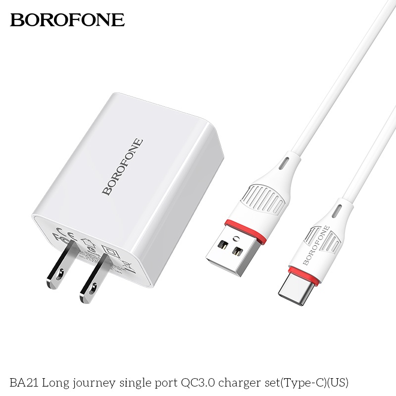 Bộ sạc 18W BOROFONE gồm củ và dây cáp sạc dài 1 mét cho android: Samsung, Xiaomi, Oppo, Vivo, Huawei Realme...