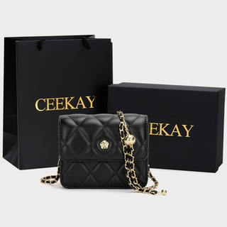 Túi Xách Nữ CEEKAY Da Trơn Họa Tiết Nắp Gập Đính Hoa Quai Da Phối Xích Nữ Tính Hàng Quảng Châu