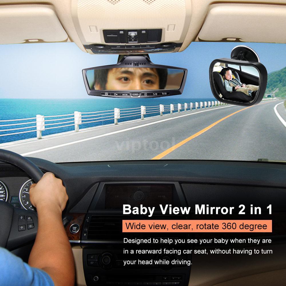 Kính chiếu hậu mini kiểu gương lồi 2 trong 1 Tirol T22614 giúp đảm bảo an toàn cho em bé ngồi yên sau xe hơi