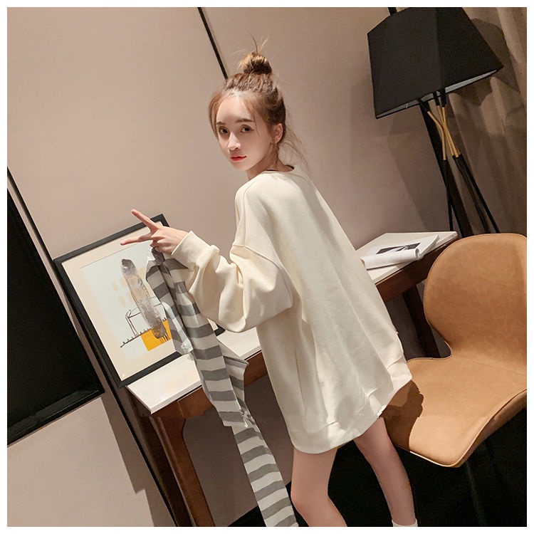 Áo sweater Cotton Dáng Rộng Kèm Khăn Choàng Thời Trang Thu Đông Phong Cách Hàn Quốc Cho Nữ
