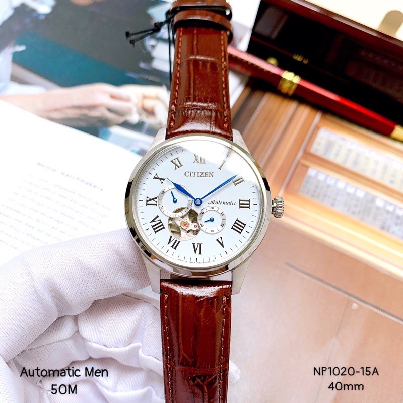 Đồng hồ Citizen Automatic NP1020-15A Nam size 40mm Dây da Kính Sapphire - BH 1 năm