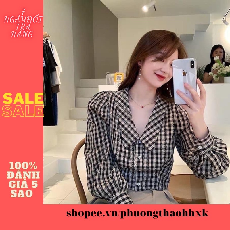 FREESHIP Áo sơ mi crop kẻ caro