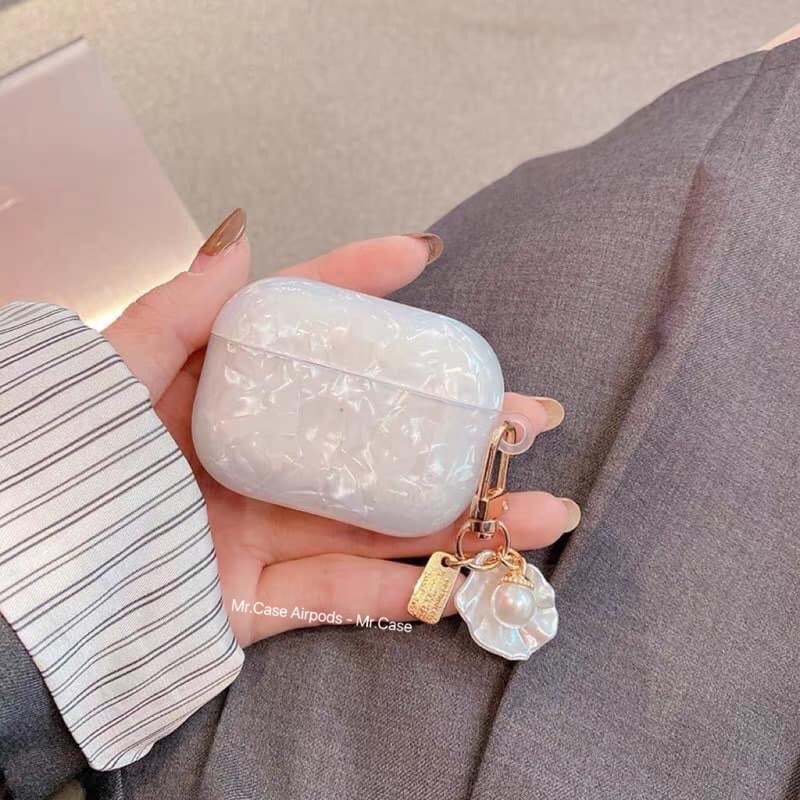 Case Airpods 1/2 /Pro Vỏ Ốp Tai Nghe Hình Ánh Xà Cừ Trăng Và Hồng Kèm Móc Khoá Xinh - Mr.Case AirPods