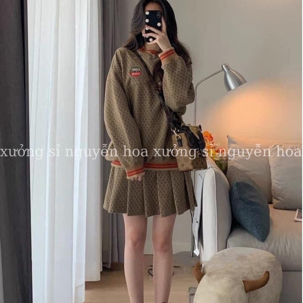 Sét váy áo nữ, sét áo G C nâu mix chân váy tennis phong cách hot girl Xưởng Sỉ Nguyễn Hoa | BigBuy360 - bigbuy360.vn