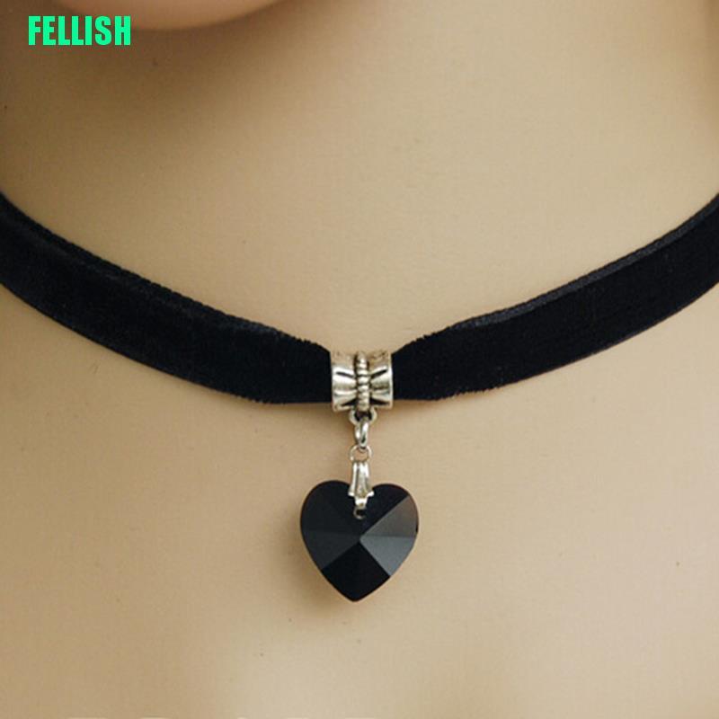 1 Vòng Cổ Choker Dây Nhung Mặt Hình Trái Tim Phong Cách Retro 80 90s