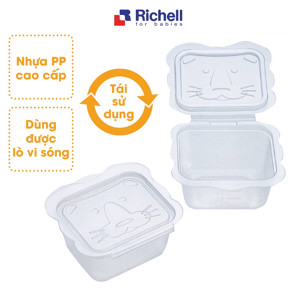 Bộ hộp trữ thức ăn dặm Richell nhựa cao cấp dùng được lò vi sóng
