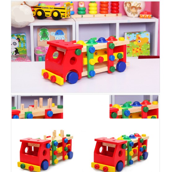 Xe lắp ráp ốc vít kèm đập bóng - Đồ chơi gỗ cho bé