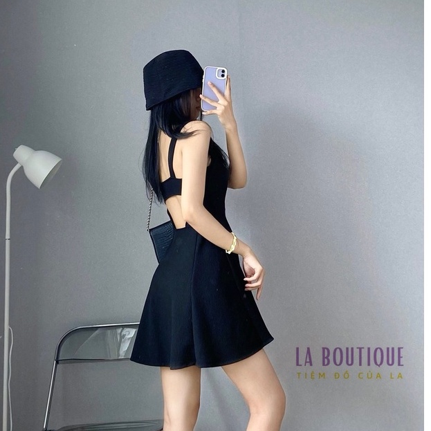Đầm 2 Dây Bản To Dáng Xòe Hở Lưng Hack Dáng Trẻ Trung La Boutique