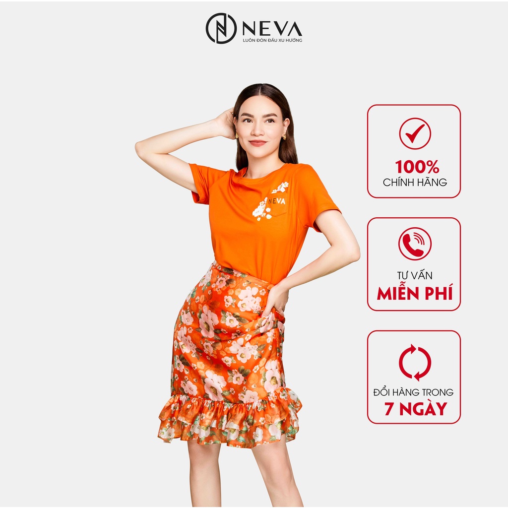 Chân Váy Dáng A NEVA 2 Tầng Họa Tiết Hoa Dâu | Màu Cam - Hồng - Xanh Lá W300288
